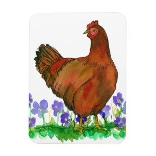 Magnet Flexible Poulet Rhode Island Aquarelle rouge Oiseau