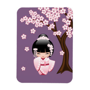 Magnet Flexible Poupée blanche Kimono Kokeshi - mignonne Geisha Gi