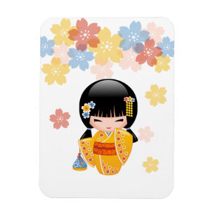 Magnet Flexible Poupée de Kokeshi d'été - fille de geisha jaune