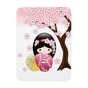 Magnet Flexible Poupée Kokeshi Printemps - Cute Japonaise Geisha G
