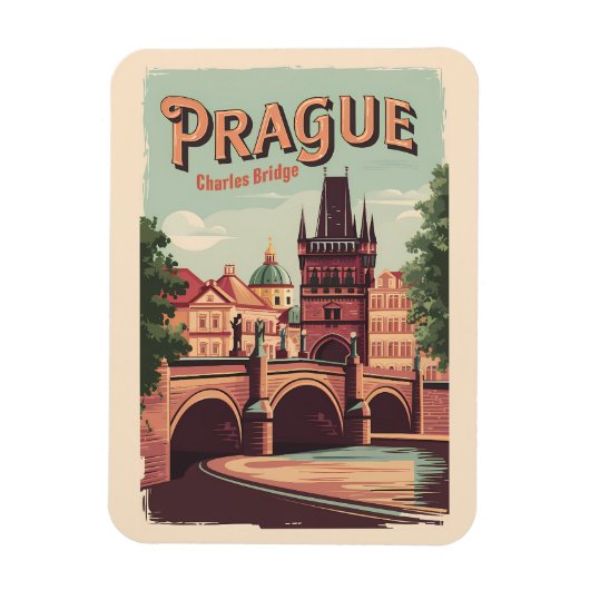 Magnet Flexible Prague République tchèque Travel Art Vintage (Vertical)