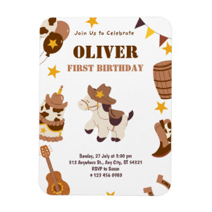 Magnet Flexible Premier anniversaire Rodeo Boy 1ère Invitations Fl