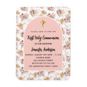 Magnet Flexible Première communion pampas fleurs rose invitation (Vertical)