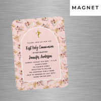 Première communion rose de fleurs d'or invitation
