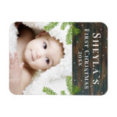 Magnet Flexible Première photo de Noël de Rustic Wood Baby (Horizontal)