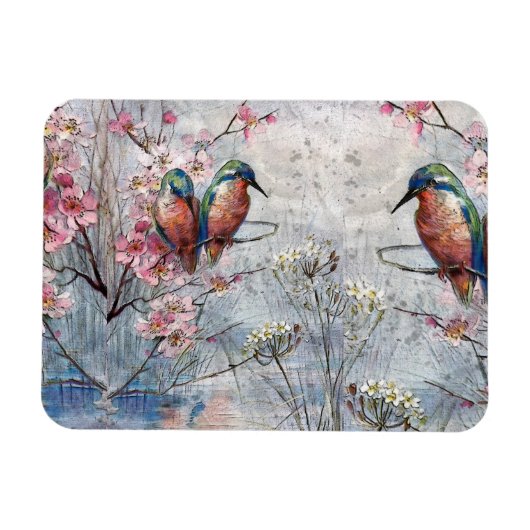 Magnet Flexible Pretty Painted Kingfish and Flowers (Horizontal)