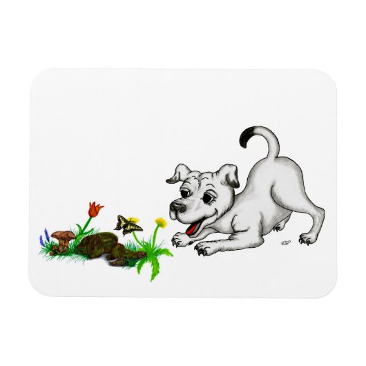 Magnet Flexible Printemps éveillé, chiot avec papillon (Horizontal)
