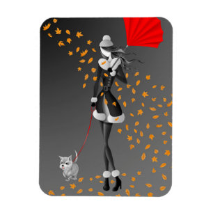Magnet Flexible Promenade de chien d'automne mignon en hiver