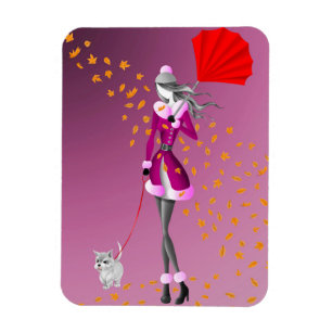 Magnet Flexible Promenade de chien d'automne mignon en hiver 