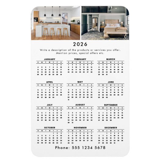 Magnet Flexible Promotional Business 2 Photo Calendrier 2026 (Vertical)