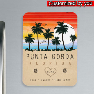 Magnet Flexible Punta Gorda Florida Retro Sunset Palm tree 1960