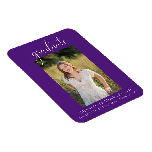 Magnet Flexible Purple Elegant Script Photo Graduation (Côté Droit)