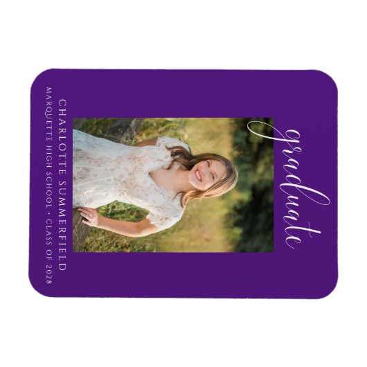 Magnet Flexible Purple Elegant Script Photo Graduation (Horizontal)