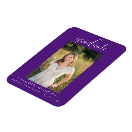 Magnet Flexible Purple Elegant Script Photo Graduation (Côté Gauche)