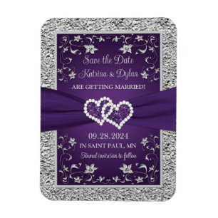 Magnet Flexible Purple, Grey Love Coeurs Mariage Enregistrer la da