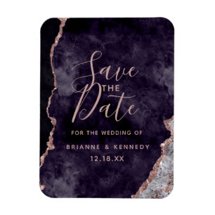 Magnet Flexible Purple Mauve Rose Gold Agate Marble Save the Date