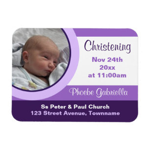 Magnet Flexible Purple Photo Christening/Baptême Aimant Invitation