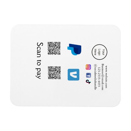 Magnet Flexible Q R code PayPal venmo scanner payer ajouter médias (Horizontal)