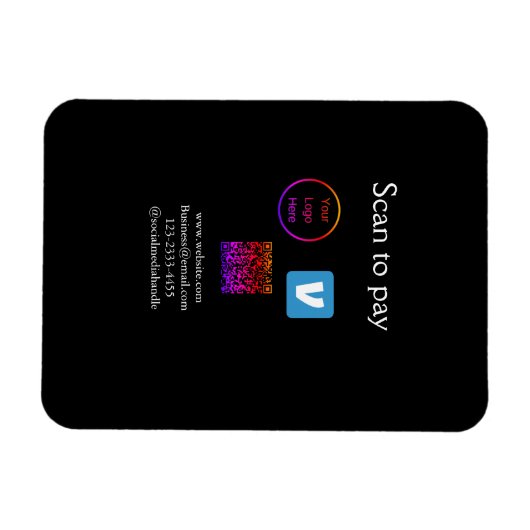 Magnet Flexible Q R code venmo scanner pour payer ajouter le logo (Horizontal)