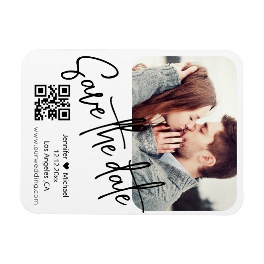 Magnet Flexible qr code moderne blanc photo mariage enregistrer la (Horizontal)
