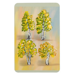 Magnet Flexible Quatre bouleaux en couleurs, botanique.