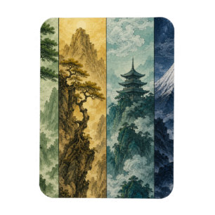 Magnet Flexible Quatre Saisons Montagne Paysage à l'encre japona