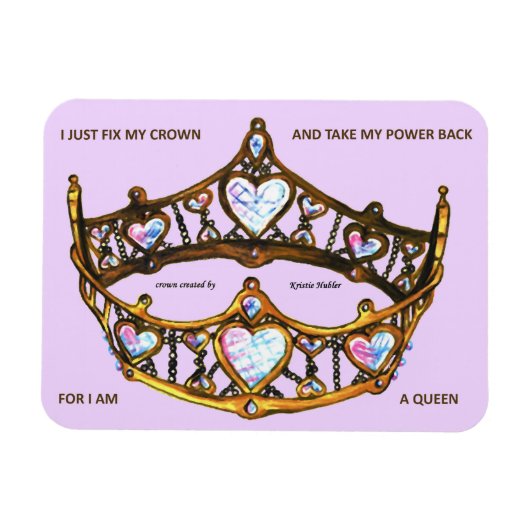 Magnet Flexible Queen Hearts Gold Crown Tiara texte lilas rose (Horizontal)