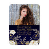 Magnet Flexible Quinceanera bleu avec or Enregistrer la date (Vertical)