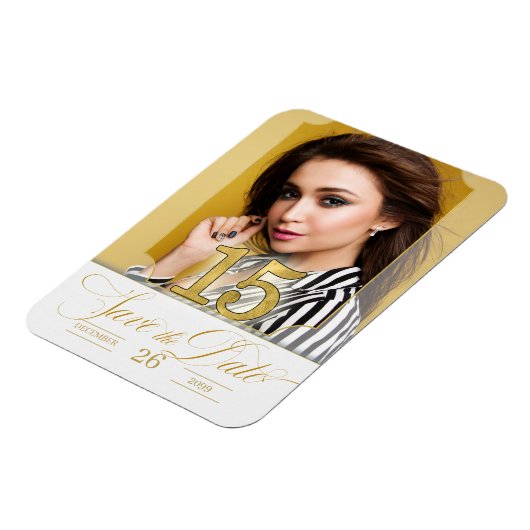 Magnet Flexible Quinceanera Français Enregistrer la date en or (Côté Gauche)