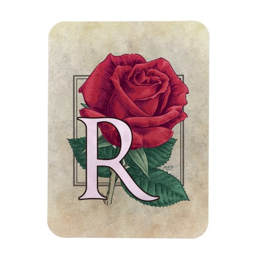 Magnet Flexible R pour le monogramme de fleurs Roses (Vertical)
