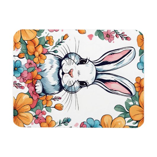 Magnet Flexible Rabbit surrounded by flowers (Horizontal)