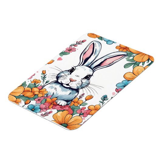 Magnet Flexible Rabbit surrounded by flowers (Côté Gauche)
