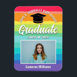 Magnet Flexible Rainbow Graduate Photo LGBTQ Graduate<br><div class="desc">Cet adorable aimant de faire-part de diplôme LGBT en arc-en-ciel porte votre nom d'école secondaire ou d'université ainsi que votre photo de portrait. Customisez avec votre année de graduation sous l'écriture chic manuscrite et le casquette noir pour une grande carte diplômée personnalisée pour un ami LGBTQ qui aime les cadeaux...</div>