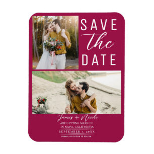 Magnet Flexible Raspberry Pink 2 Photos Enregistrer la date Mariag