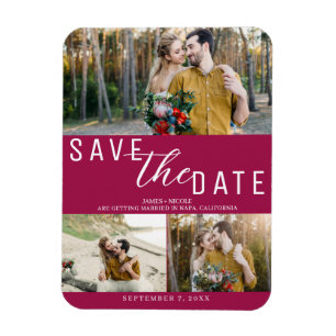 Magnet Flexible Raspberry Pink Save the Date Mariage 3 Photos