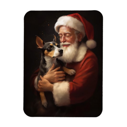 Magnet Flexible Rat Terrier Avec Noël Festif Du Père Noël (Vertical)