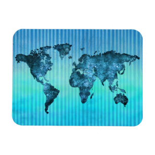 Magnet Flexible Rayures bleues au néon de la carte   du monde