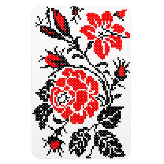 Magnet Flexible Red & Black Rose cross-stitch Russian Pattern (Vertical)