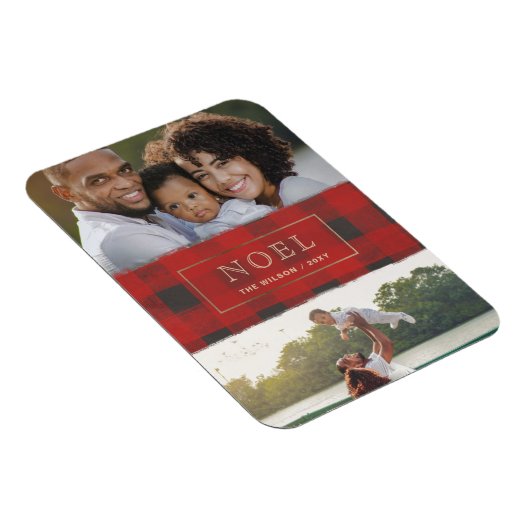 Magnet Flexible Red Buffalo Plaid Gold Frame NOEL photo multiple (Côté Droit)