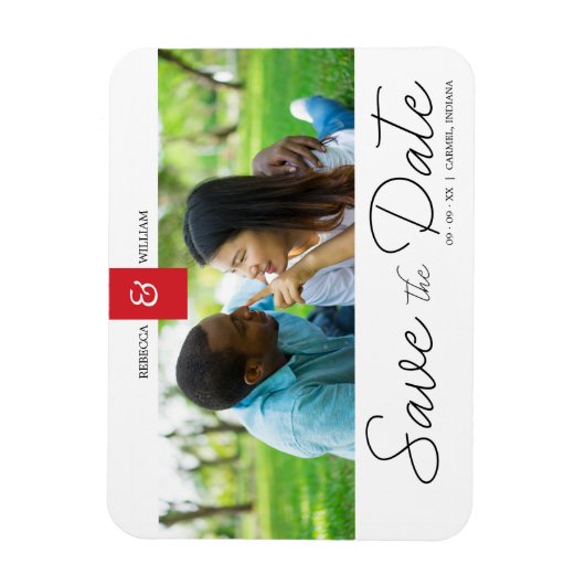 Magnet Flexible Red Chic Custom Photo Instant Engagé Couple (Vertical)