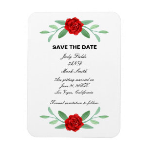 Magnet Flexible Red Floral Greenery Foliage Save The Date