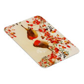 Magnet Flexible Red Gold Winter Birds Holly Berry Branches (Côté Droit)