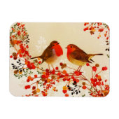 Magnet Flexible Red Gold Winter Birds Holly Berry Branches (Horizontal)