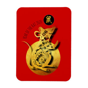 Magnet Flexible Red Golden Rat Papercut Chinois Nouvel An 2020 FM