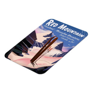 Magnet Flexible Red Mountain Colombie-Britannique, affiche de ski 