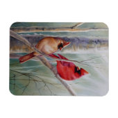 Magnet Flexible Red Northern Cardinal Bird Pair Aquarelle Art (Horizontal)