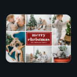 Magnet Flexible Red Retro Joyeux Noël Photo Collage<br><div class="desc">Joyeux Noël! Apportez une touche de joie de vacances à votre maison avec notre Aimant photo de Noël personnalisable! Parfait pour exposer des souvenirs chéris, cet aimant vous permet de le personnaliser avec votre photo festive préférée, ce qui en fait un ajout unique à votre décor de vacances. Il est...</div>