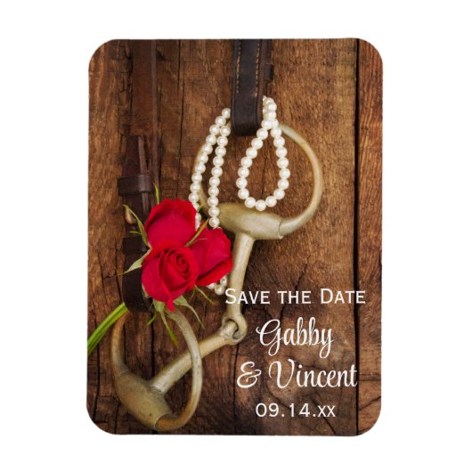 Magnet Flexible Red Roses Horse Bit Mariage campagnard Enregistrer (Vertical)