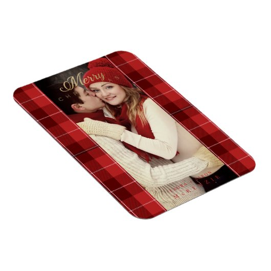 Magnet Flexible Red Tartan Plaid First Joyeux Noël Photo (Côté Droit)