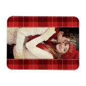 Magnet Flexible Red Tartan Plaid First Joyeux Noël Photo (Horizontal)